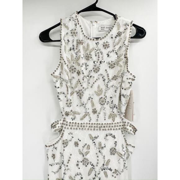 Mac Duggal 10873 White Beaded Sleeveless High Neck Cut Out Column Gown Size 10 - Picture 4 of 10